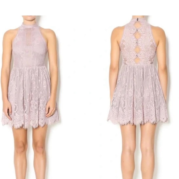 Free People Verushka Mock Neck Lace Dress in Lilac Ash Size XS NWOT - Picture 6 of 8